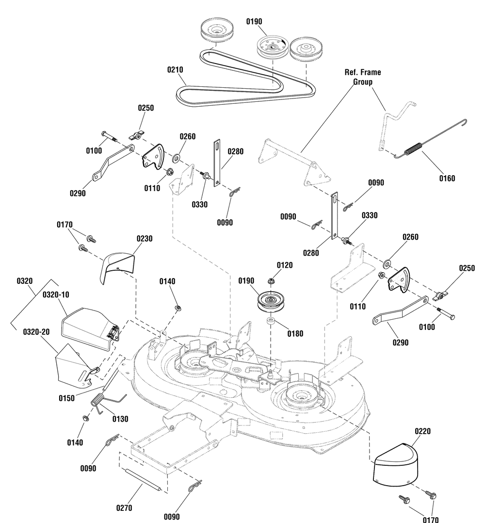 38" Mower Deck - Clutch And Support Group Diagram and Parts List for 2691198-00-MT155380 2013 Briggs and Stratton Lawn Tractor